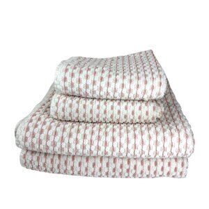 VTG Cotton Waffle Weave Pink White 4 Pc Towel The Royal Company Bath Hand Spa